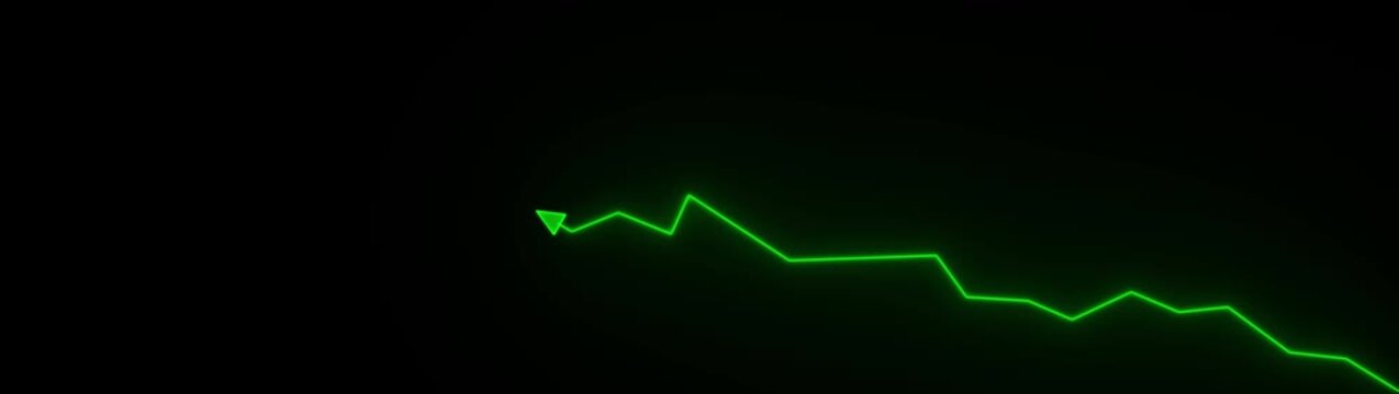 Green upward trending line with arrow on black background