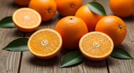 Fototapeta premium Oranges on wooden surface