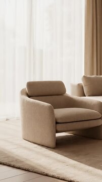A serene living room with a beige couch and coffee table in a modern home video