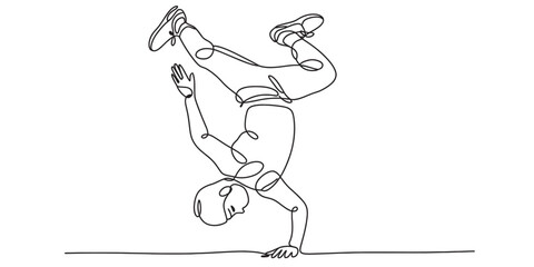 Continuous line art of a breakdancer performing a handstand on a white background Vector, illustration © Nippon_Art Gallery