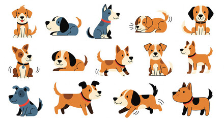 Funny cute cartoon dogs flat vector illustration set for kids and pet design © MdBiplob