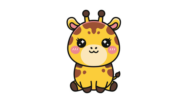 Cute Cartoon Giraffe illustration, kawaii animal, isolated on white background