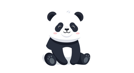 Naklejka premium Cute cartoon panda sitting and smiling, isolated on white background
