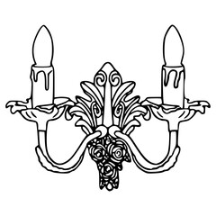 vintage ornate wall sconce illustration with two candles