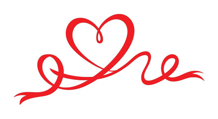 A vibrant red stylized heart shape is depicted with flowing ribbon like curves and a delicate swirl high quality