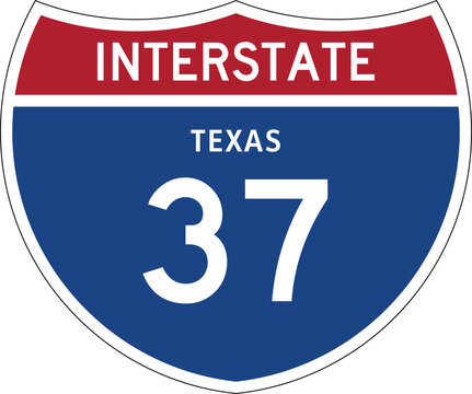 Interstate 37 Texas I-37 TX Highway Shield Badge USA Road Sign MUTCD Editable Design Vector