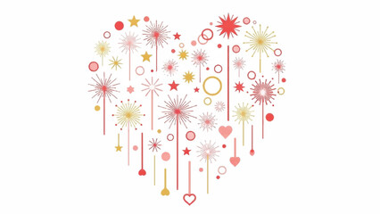 Obraz premium Whimsical floral heart design with hanging petals and decorative bursts.