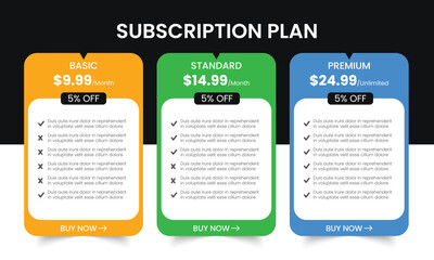 Modern Multicolored Price Table Infographic Template. Vector Three Pricing Table Plan Options Layout.