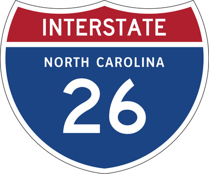 Interstate 26 North Carolina I-26 NC Highway Shield Badge USA Road Sign MUTCD Editable Design Vector