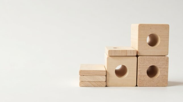 Simple Wooden Blocks Arranged in a Step-like Formation on a White Background