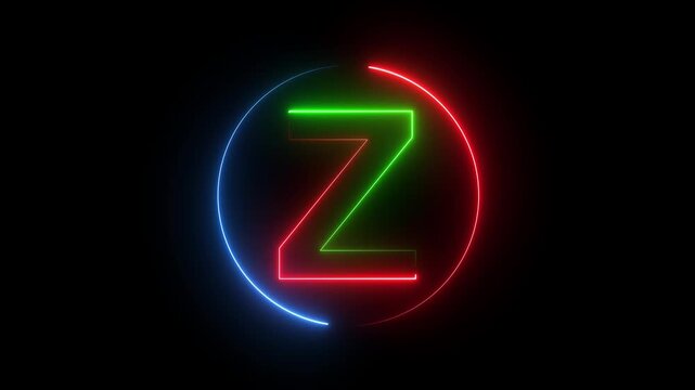 A neon sign with a colorful Z logo in a circle on a dark background video