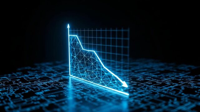 Glowing Downward Trend On Digital Circuit Board Decline In Data Against Black Background For Financial Losses Economic Downturns