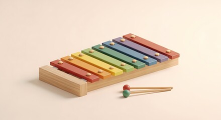 Fototapeta premium Colorful xylophone with mallets on wooden base