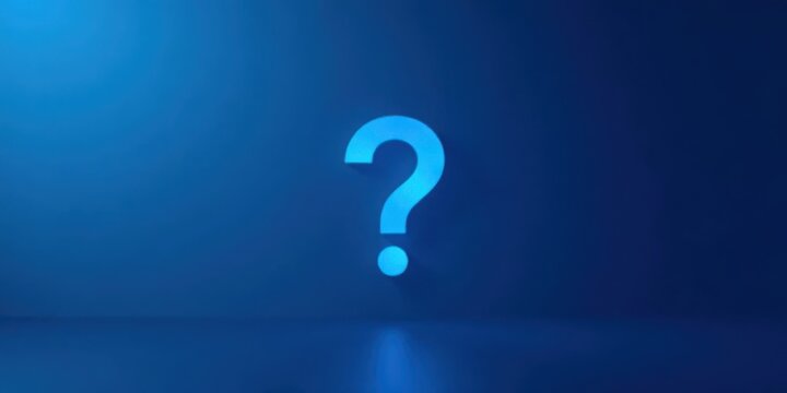 Glowing Blue Question Mark on a Dark Background, Representing Uncertainty and Inquiry
