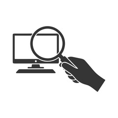 ルーペを持つ手のシルエットアイコン　PC