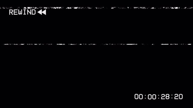 Vhs tape rewind screen overlay with 30 second timer on alpha channel. 4k video