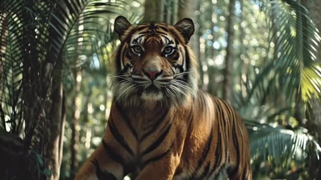 Sumatran Tiger Resting in Natural Jungle Environment