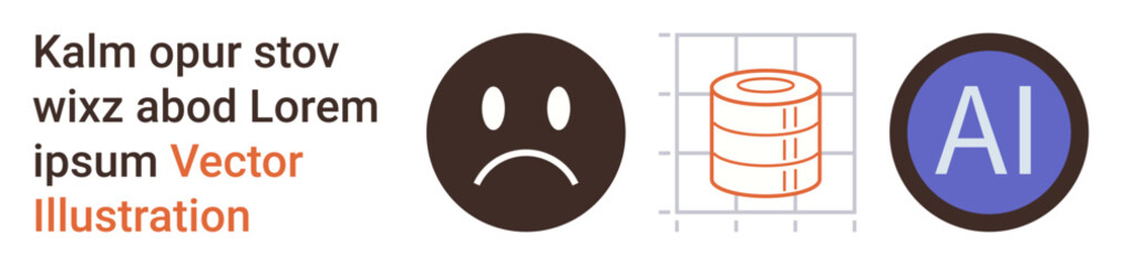 Fototapeta premium Data management, artificial intelligence, emotions, machine learning, technology, human-computer interaction. Sad face, stacked database graph AI label. Data management and artificial intelligence
