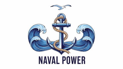 Naklejka premium Illustrated naval anchor emblem with rope waves and seagull.