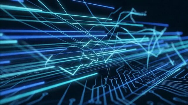 Glowing blue circuit board with futuristic technology design