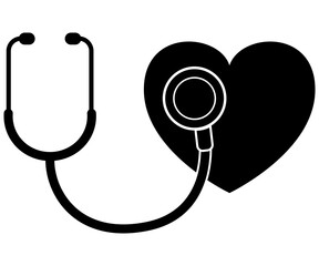 Stethoscope and heart shape, nursing instrument. healthcare silhouette icon minimalist