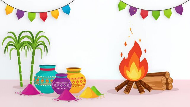 Traditional Holika Dahan Bonfire Celebration Illustration Vector Art