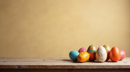 A Rustic Wooden Table Displaying Decorated Eggs for a Festive Celebration