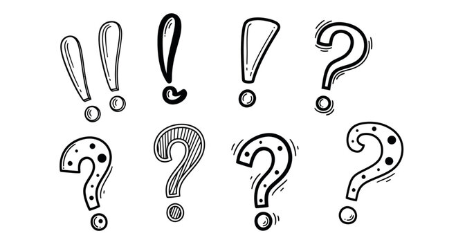 Hand drawn question marks and exclamation points