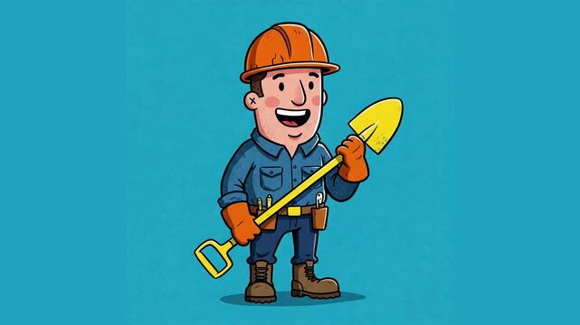 construction worker with shovel tools illustration animation