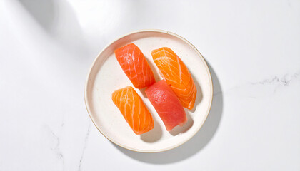 Fresh gourmet sushi nigiri with premium salmon and tuna