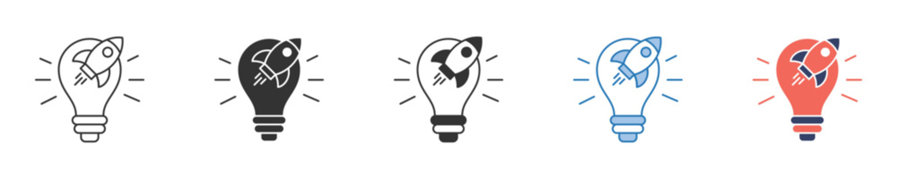 Abstract vector lightbulb illustrations depicting scientific innovation, technological progress, and creative problem-solving, symbolizing new ideas, inspiration, and intellectual breakthroughs