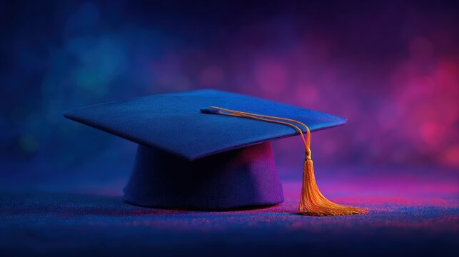 A graduation cap against a colorful background.