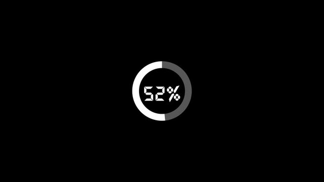 circle loading animation on a black background . 0 to 100 Circle Loading icon animation . white color loading icon ob black background .