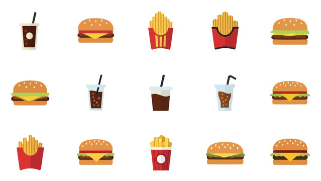 Fast food icons on white background.