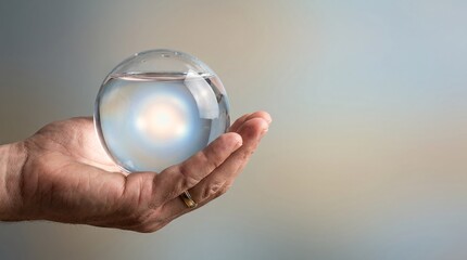 Transparent Glass Sphere in Human Hand Future Concept