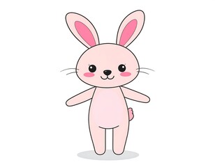 Obraz premium Cute pink cartoon rabbit with black eyes, whiskers, and a white background