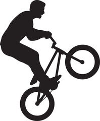 Fototapeta premium Bmx biker doing a wheelie stunt silhouette graphic vector illustration, freestyle cycling action