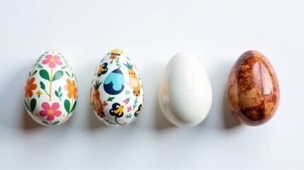 Fototapeta premium A row of uniquely decorated eggs showcases spring's vibrant colors and patterns