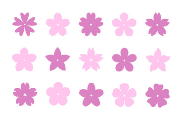 Set of spring and summer blooming flowers. Cherry, apple blossom branches