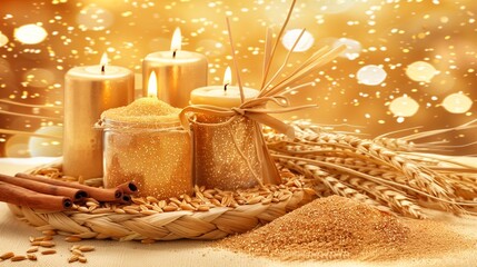 Golden Candlelight Harvest Scene With Grains and Wheat