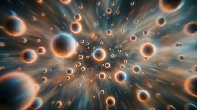 Cinematic Motion of Glowing Spheres Exploding or Traveling through Space, Abstract Speed and Energy Particles Background