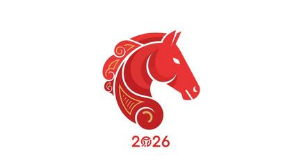 A vibrant red and gold horse icon for Chinese New Year 202 against a clean white background, symbolizing the Fire Horse in a classic, ornate design.