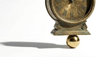 A clock with roman numerals on it is sitting on a pedestal
