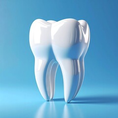 Glossy white tooth on a gradient light blue background, illuminated for a bright, pristine look