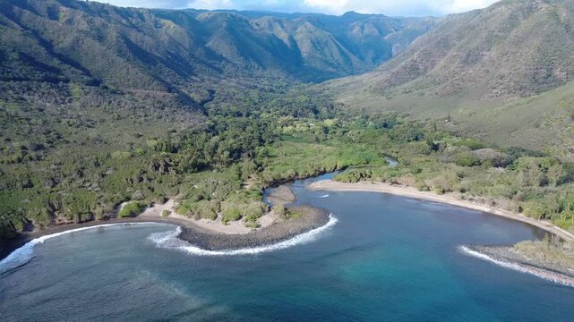 Incredible Tropical Island Valley Forest with two beautiful coves and a river running up the middle.