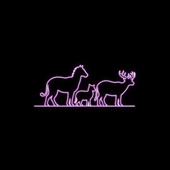 Obraz premium A neon sign featuring silhouettes of a horse, a cat, and a deer on a black background.