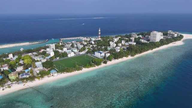 Ukulhas Island Maldives Aerial Drone View of Tropical Beach and Lagoon
