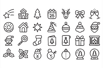 Fototapeta premium Black and White Christmas Line Icons for Cards and Marketing