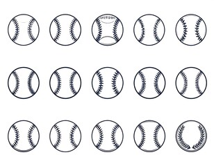 Collection of baseballs with varying stitch details