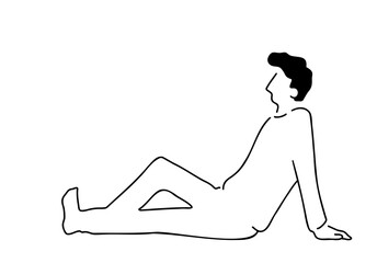 リラックスして座っている男性の線画イラスト